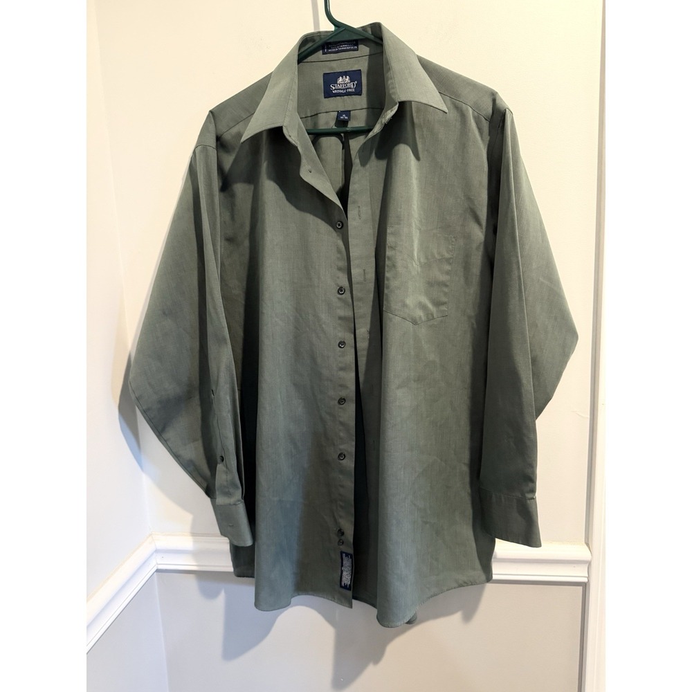 Stafford long sleeve dress shirt features a‎ wrinkle-free 16, 32/33 Olive Green